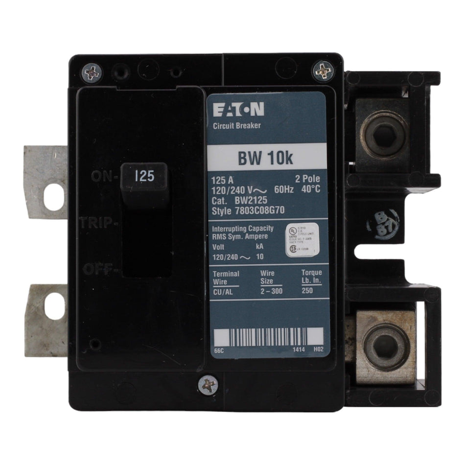 Eaton BW2125 125 Amp Main Circuit Breaker, Type BW, 240V, Bolt-On, UL Listed - Image 2