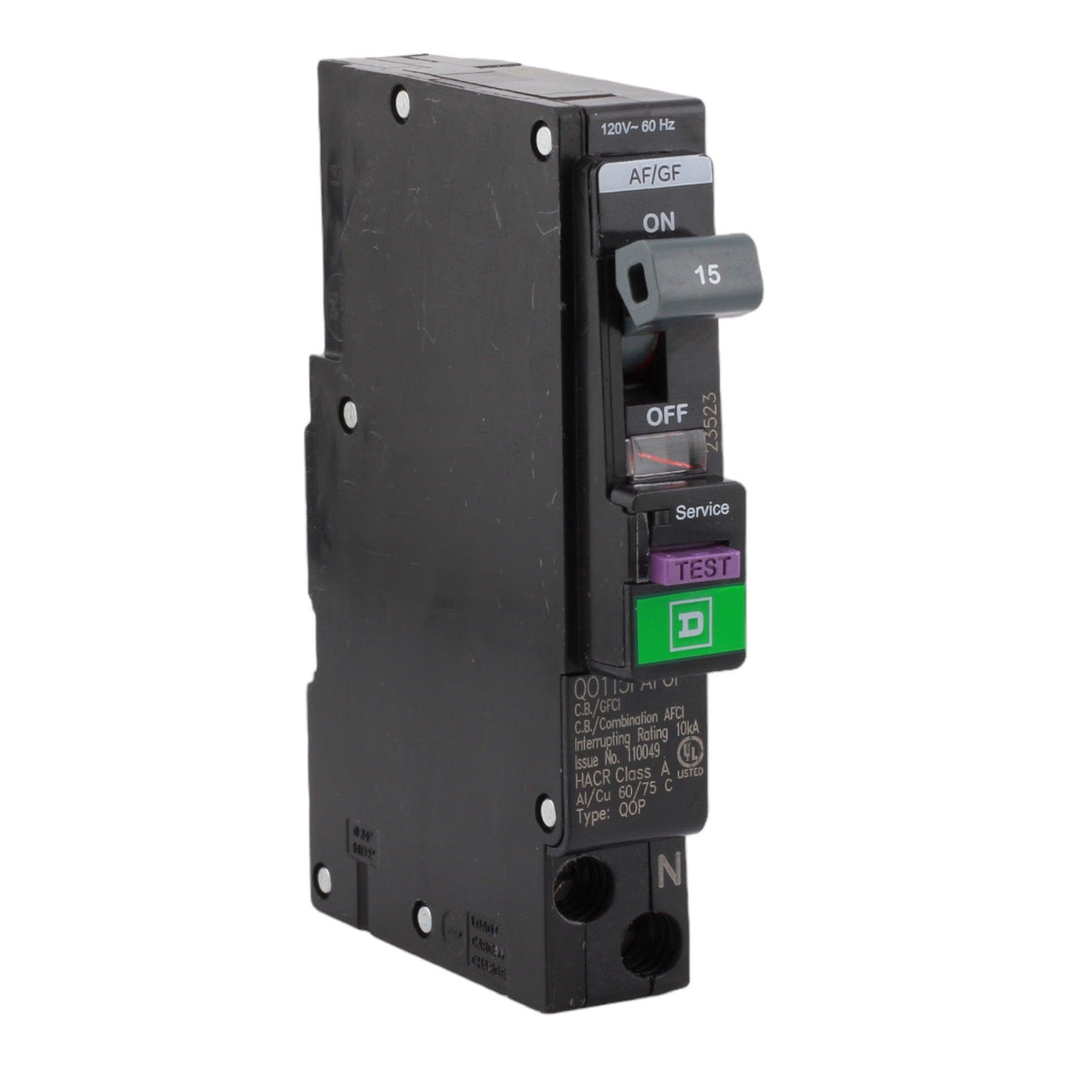 Square D QO QO115PAFGF 15A 1P 120V AFCI/GFCI Plug on Neutral Circuit Breaker