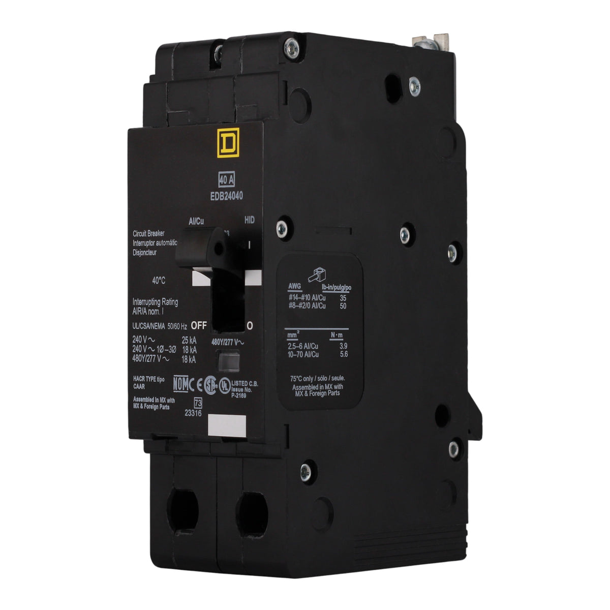 Square D E-Frame EDB24040 40A 2P 480Y/277V 25kA Bolt-On Circuit Breaker - Image 2
