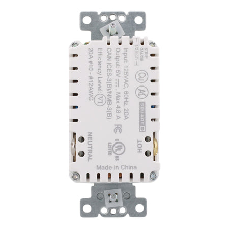 Square D SQR55241WH X Series 20A 125V Duplex Tamper Resistant USB Outlet, Matte White - Image 2