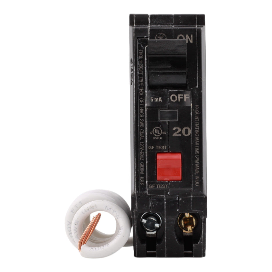 GE THQL1120GFT, 20 Amps, Single Pole, 120 Volts, Ground Fault Circuit Breaker, GFCI, Pigtail Connection, Plug-In Mount, for GE Panels - Image 2