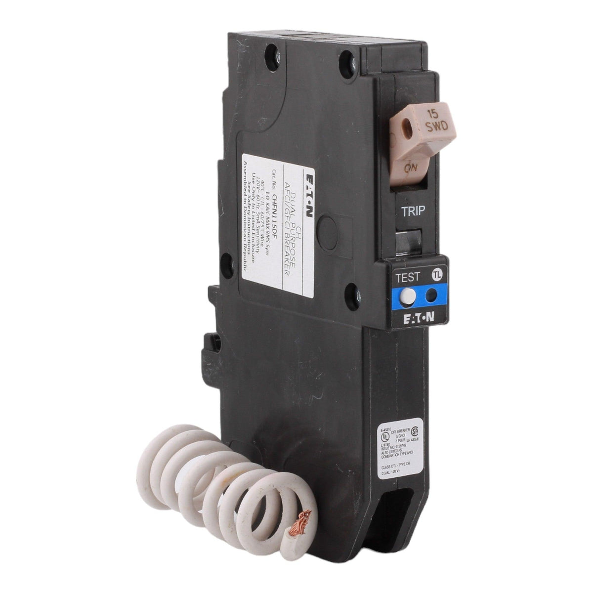 Eaton CH CHFN115DF 15A 1P 120V AFCI/GFCI Pigtail Neutral Circuit Breaker