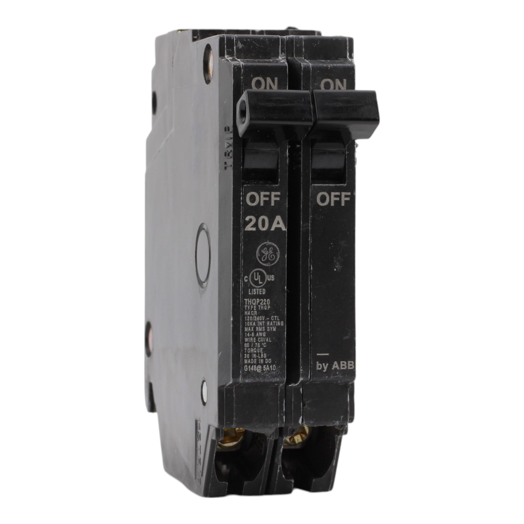 GE THQP220 20A 2P 120/240V Q-Line Thin Plug-In Circuit Breaker