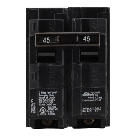 Siemens Q245 45A 120/240V 2-Pole Thermal Magnetic Circuit Breaker, Plug-In, 10kA Interrupt, Type QP - Image 2