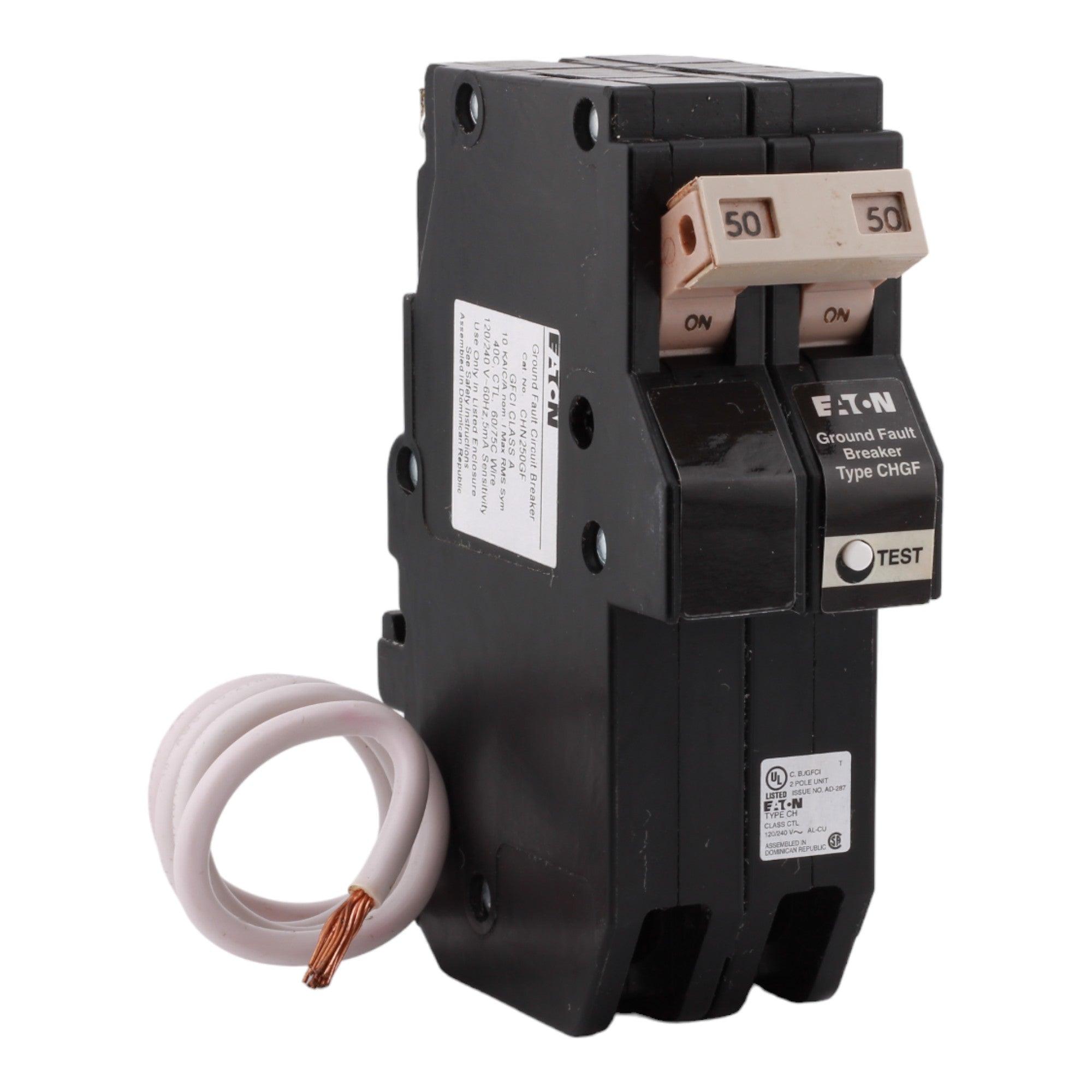 Eaton CH CHN250GF 50A 2P 120/240V GFCI Pigtail Neutral Circuit Breaker