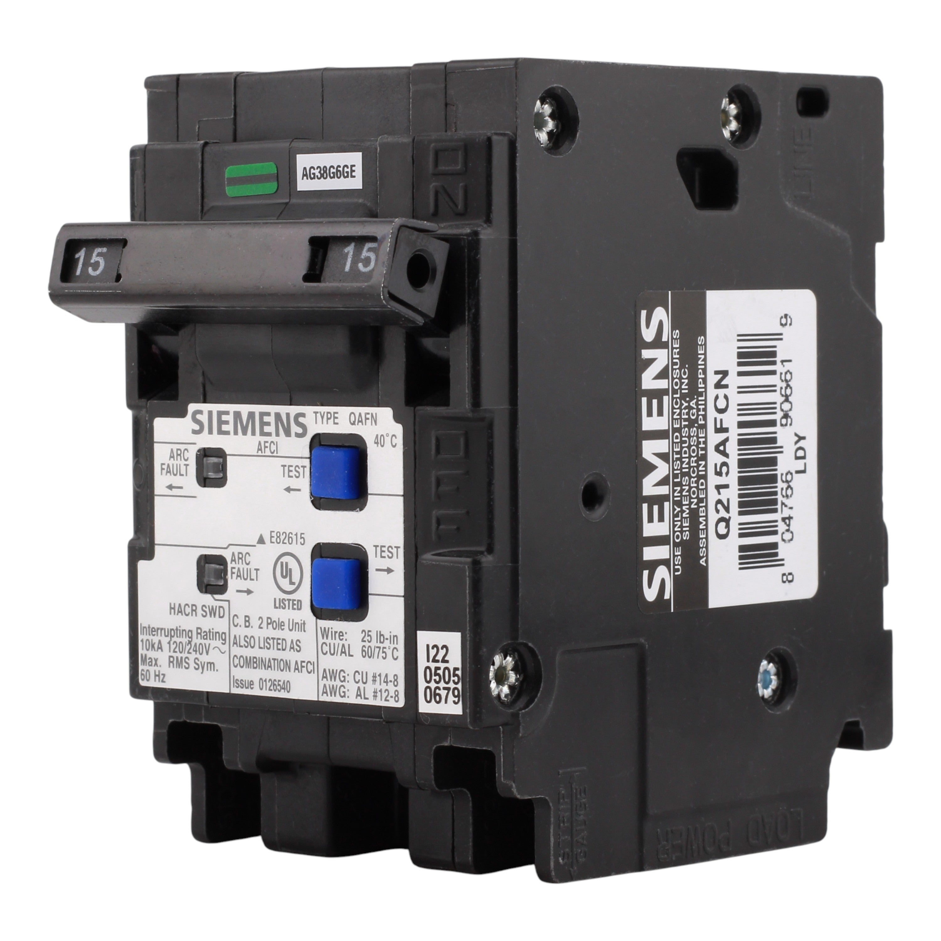 Siemens QAFN Q215AFCN 15A 2P 120/240V AFCI Plug-On Neutral Circuit Breaker - Image 2