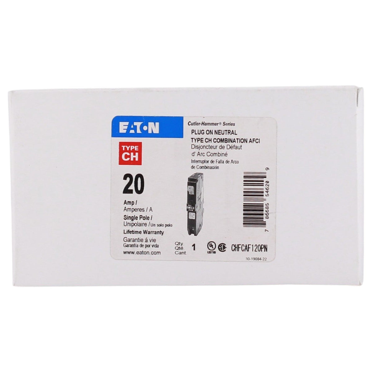 Eaton CH, CHFCAF120PN, 20A, 1P, 120/240V, CAFCI, Plug-On Neutral, Circuit Breaker - Image 2