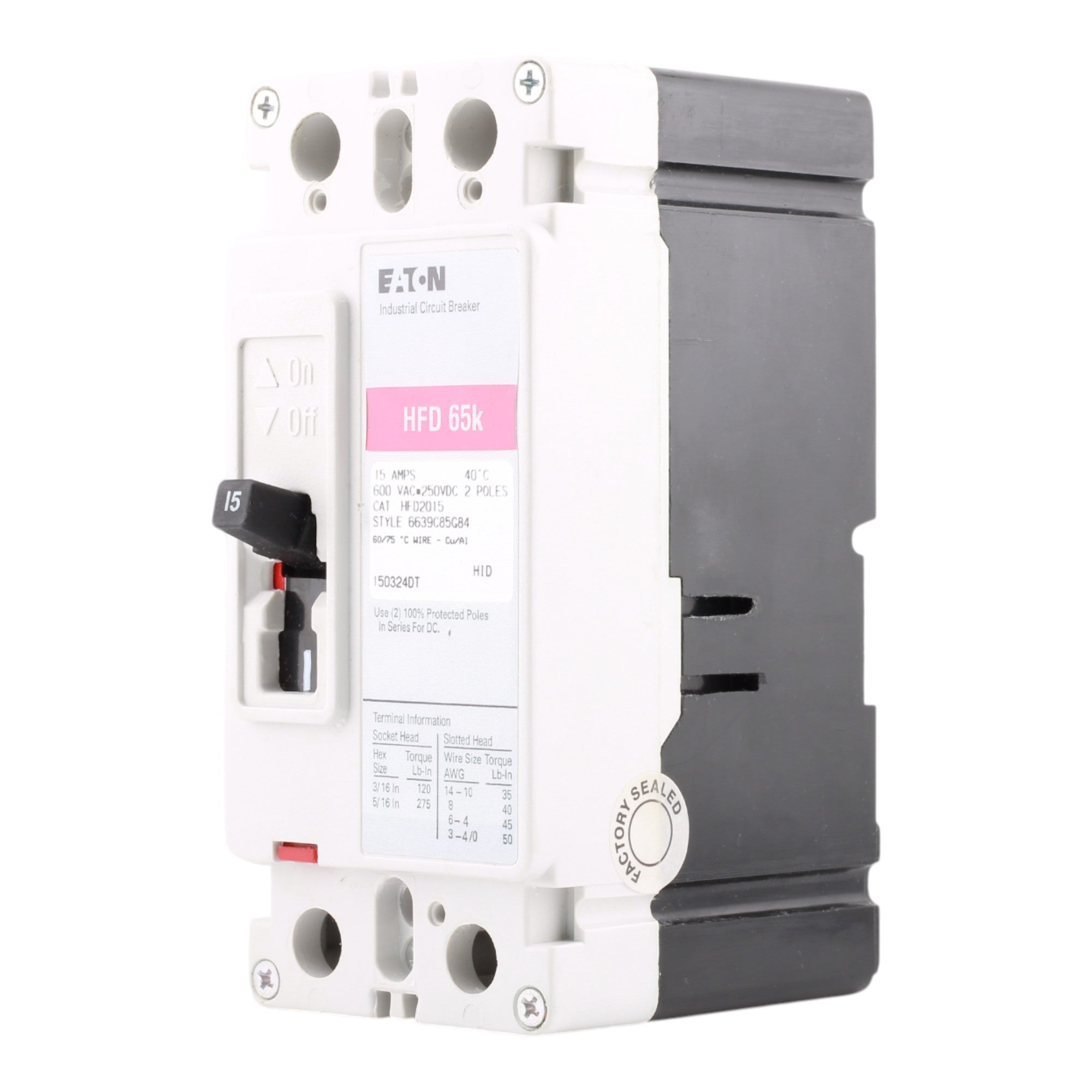 Eaton Series C HFD2015 15A 2P 600V Molded Case Circuit Breaker - Image 2