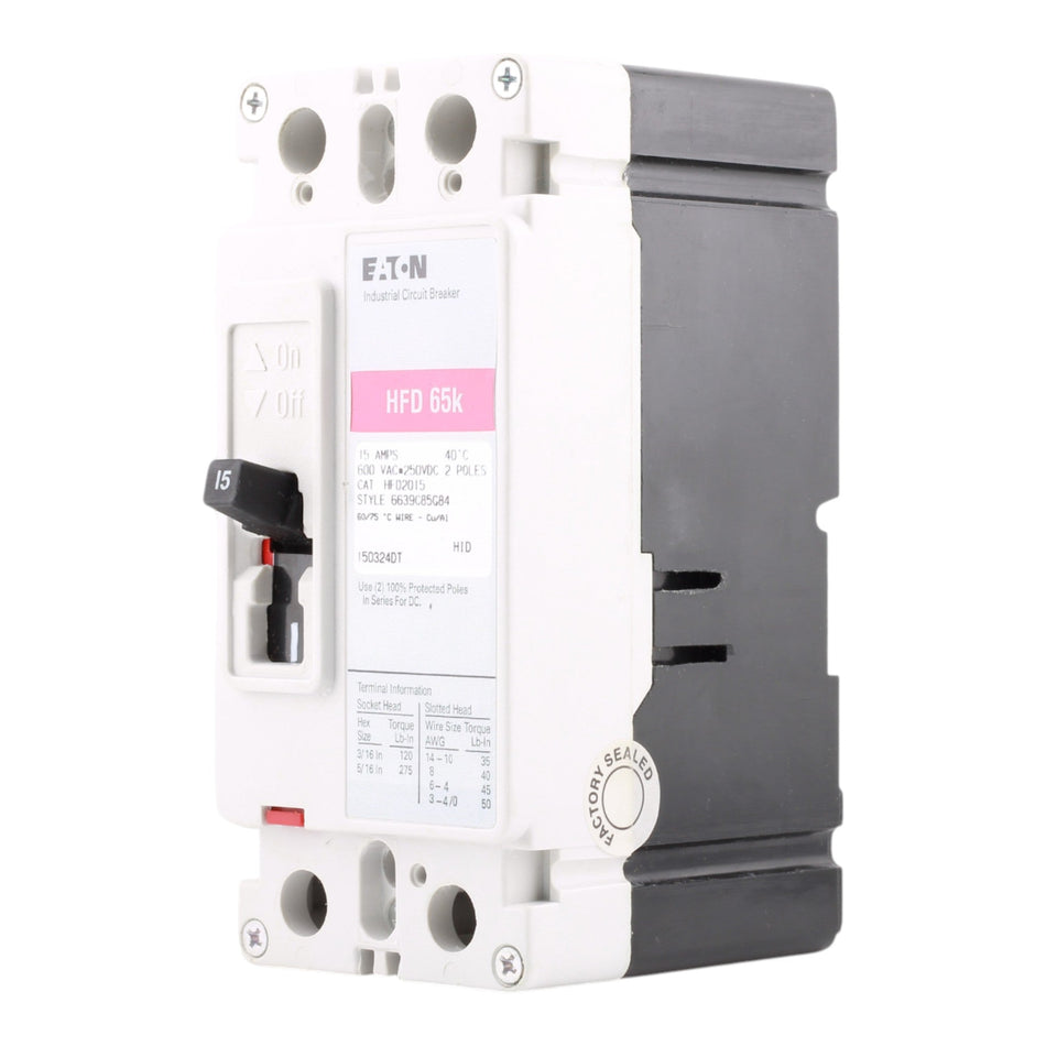 Eaton Series C HFD2015 15A 2P 600V Molded Case Circuit Breaker - Image 2