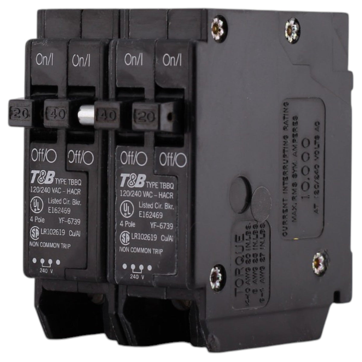 Thomas & Betts TBBQ, TBBQ2402120, 20A/40A, 4P, 120/240V, 10kAIC, CTL Quadplex, Plug-On, Circuit Breaker - Image 3