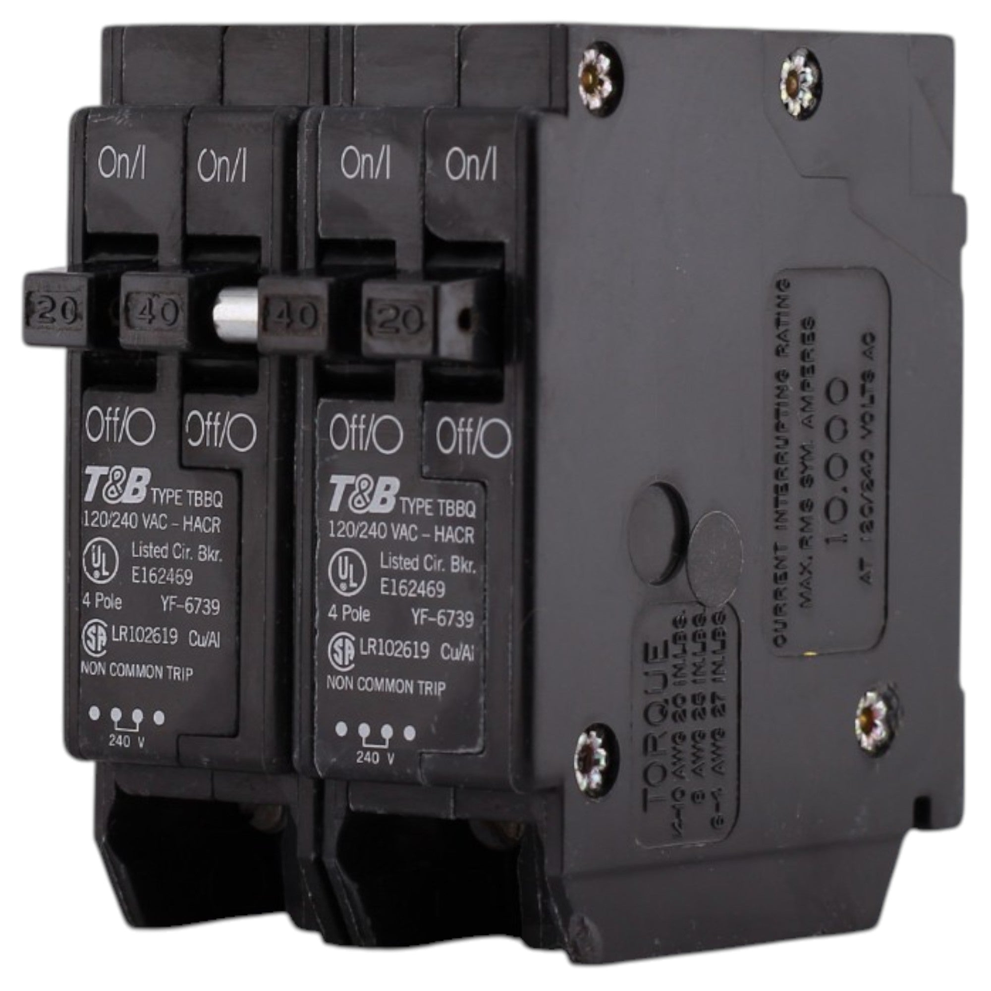 Thomas & Betts TBBQ, TBBQ2402120, 20A/40A, 4P, 120/240V, 10kAIC, CTL Quadplex, Plug-On, Circuit Breaker - Image 3