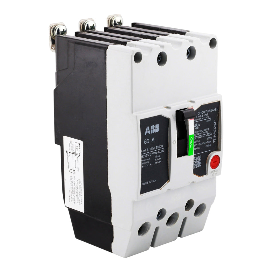 GE TEY TEYL3060B 60A 3P 277/480Y Bolt-On LI Circuit Breaker
