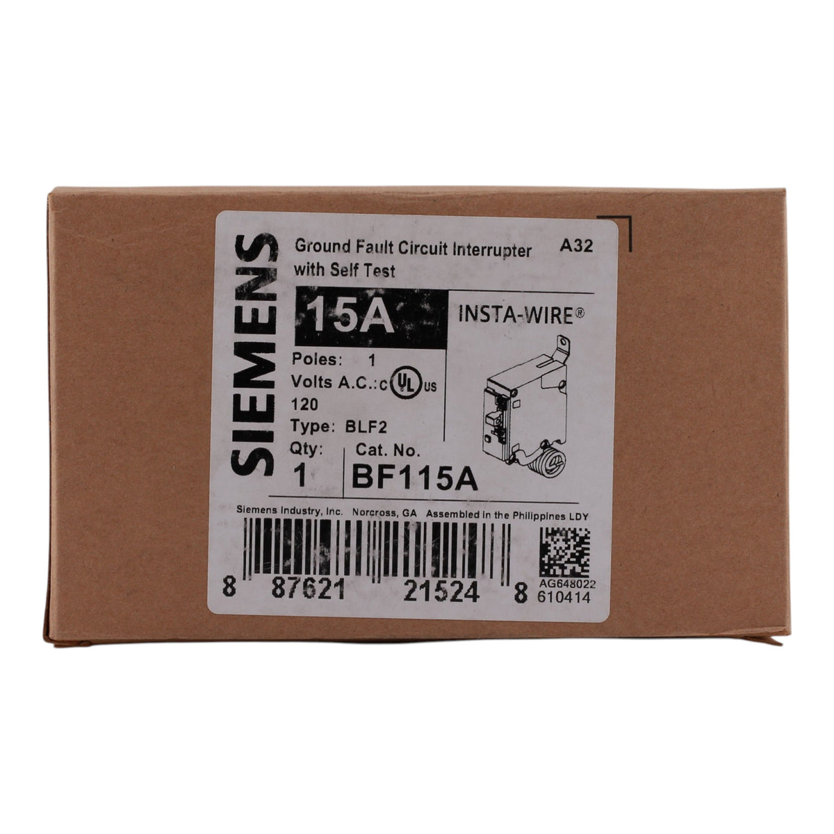 Siemens BLF, BF115A, 15A, 1P, 120V, GFCI, Bolt-On,  Pigtail Neutral, Circuit Breaker - Image 3