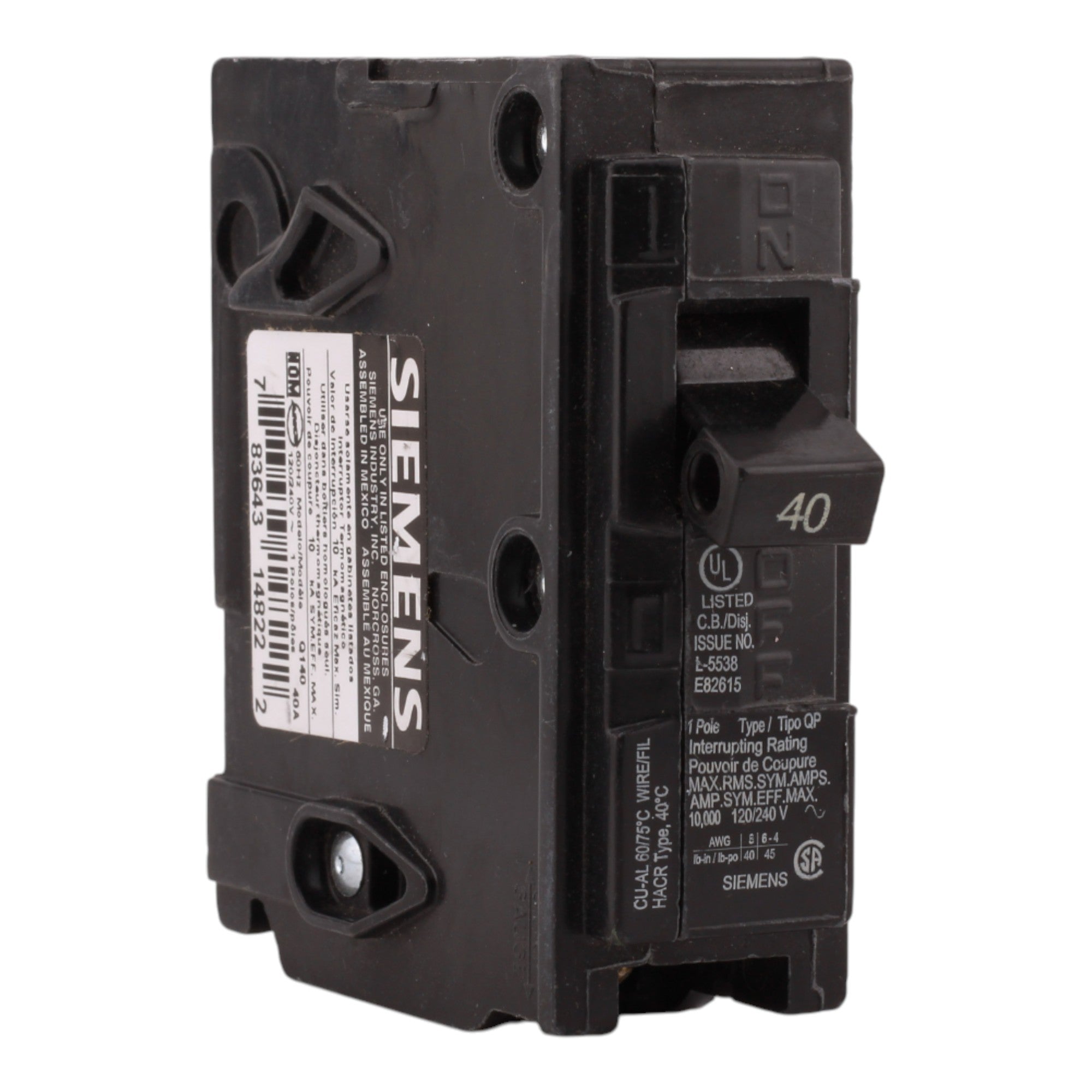 Siemens QP Q140 40A 1P 120V Circuit Breaker
