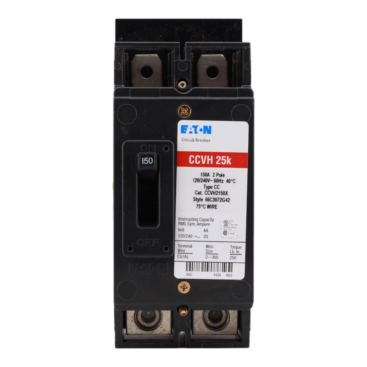 Eaton CCVH2150X, 150A, 120/240V, 2-Pole Tenant Main Circuit Breaker, 25 kAIC, for Type ECC Unit Enclosures - Image 3