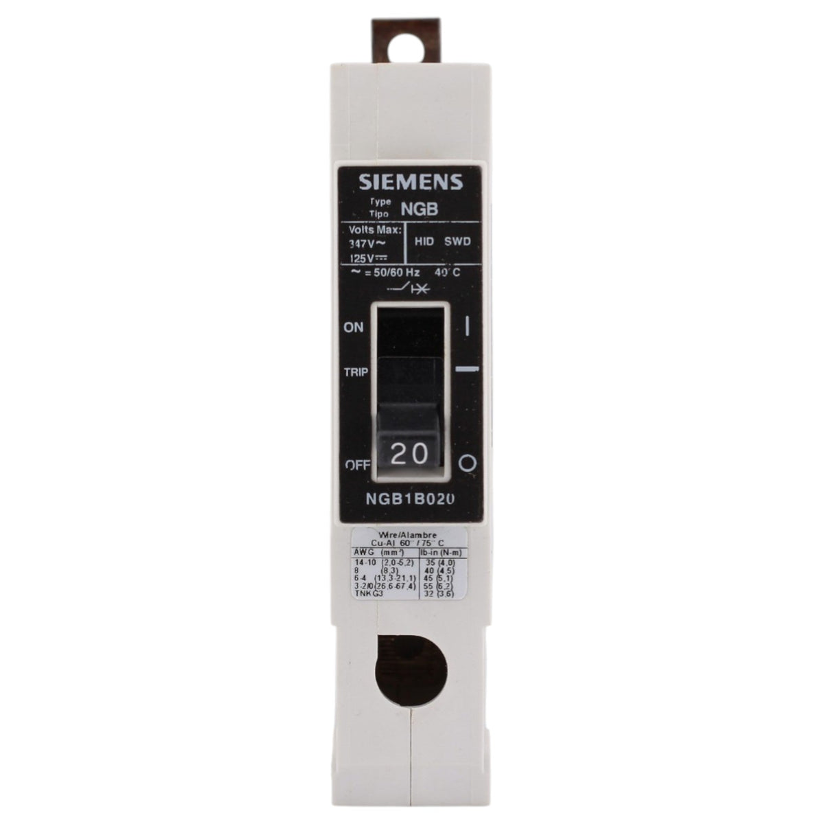 Siemens NGB, NGB1B020, 20A, 1P, 347V, 14kA, Bolt-On, MCCB, Circuit Breaker - Image 2