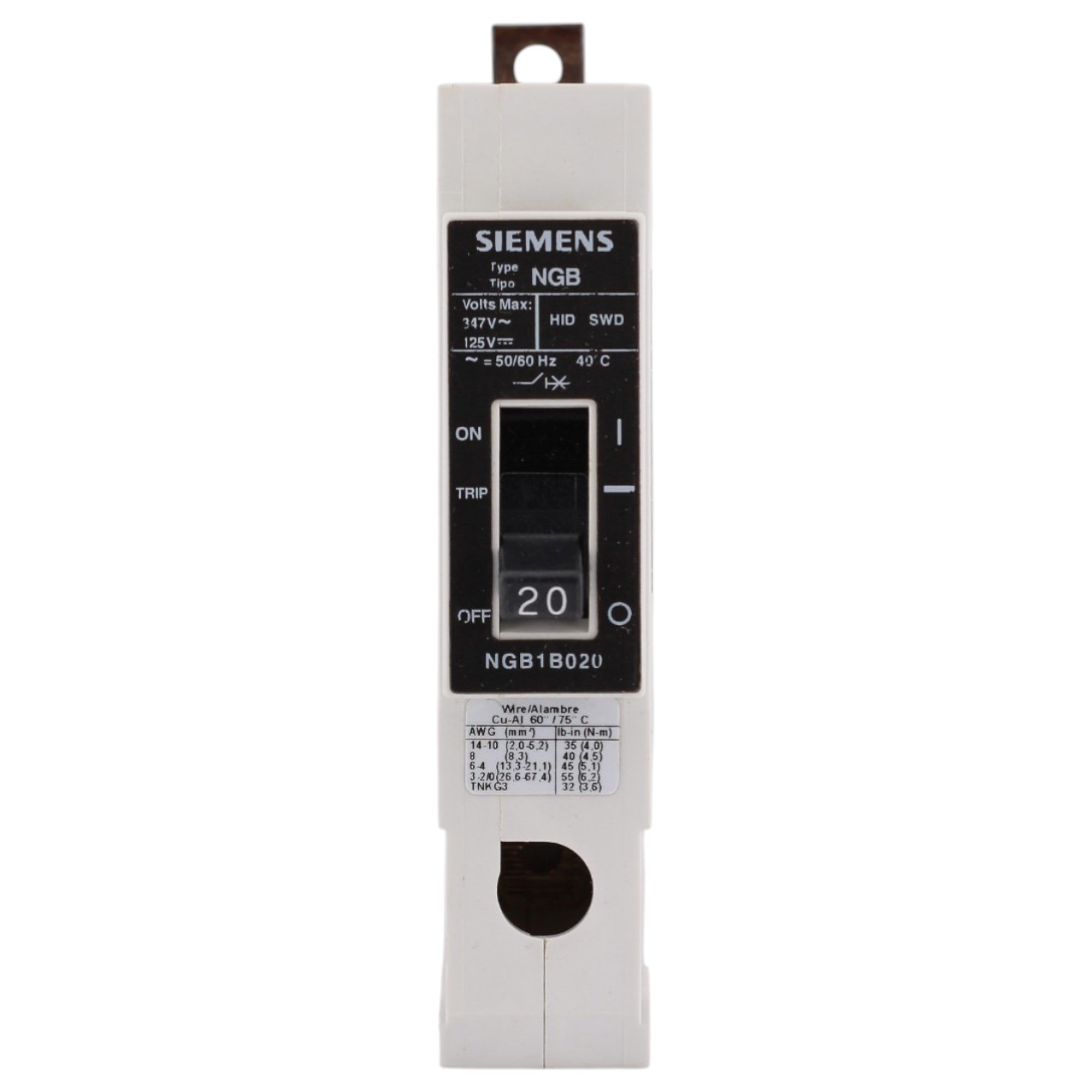 Siemens NGB, NGB1B020, 20A, 1P, 347V, 14kA, Bolt-On, MCCB, Circuit Breaker - Image 2