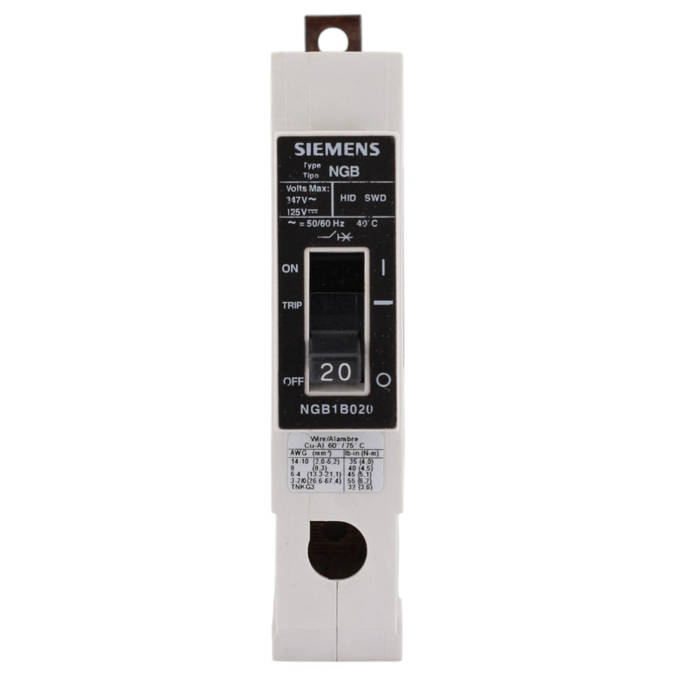 Siemens NGB, NGB1B020, 20A, 1P, 347V, 14kA, Bolt-On, MCCB, Circuit Breaker - Image 2