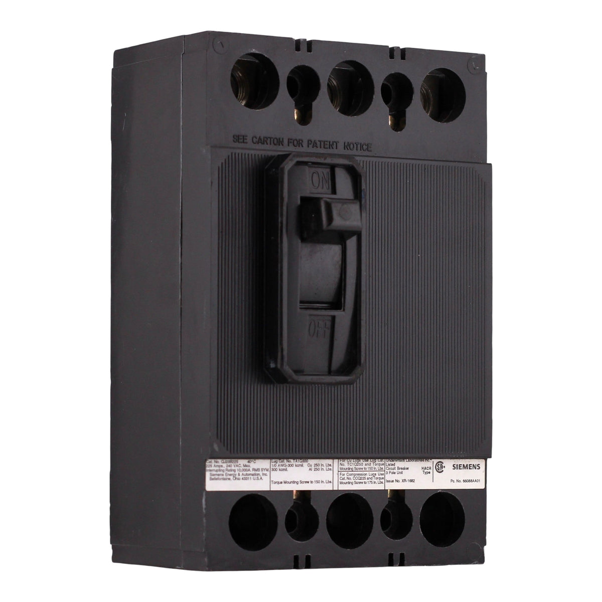Siemens  QJ, QJ23B225, 225A, 3P, 240V, Thermal Magnetic, Bolt-On, Circuit Breaker