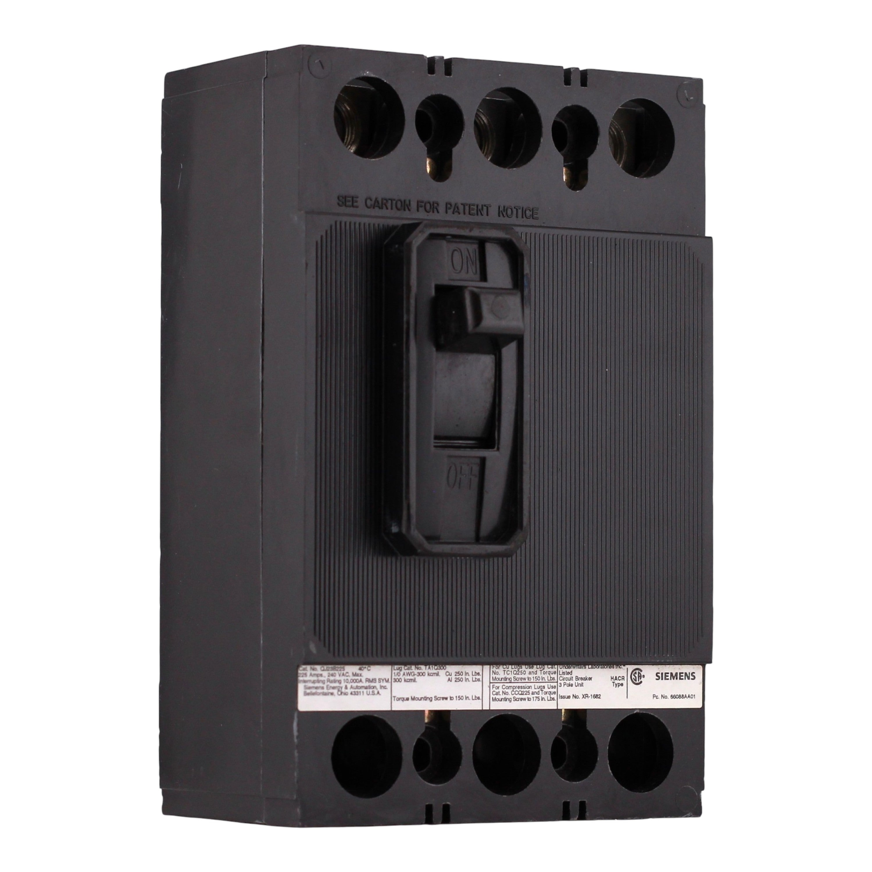 Siemens  QJ, QJ23B225, 225A, 3P, 240V, Thermal Magnetic, Bolt-On, Circuit Breaker