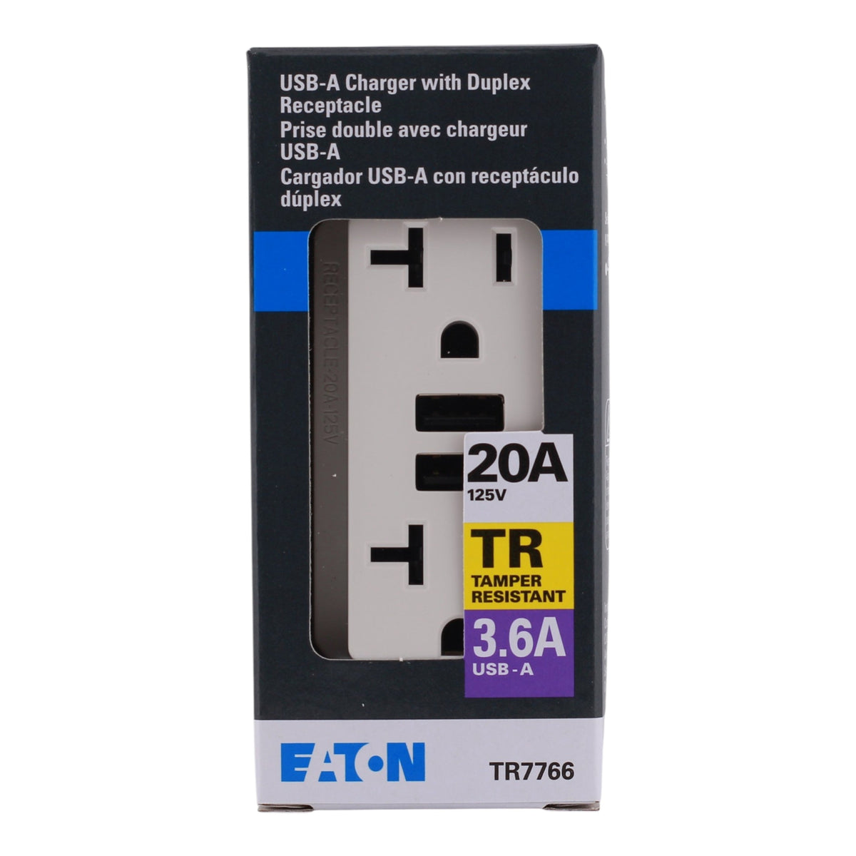 Eaton TR7766W-BOX, 20A, 125V, USB+Duplex Receptacle, TR, White - Image 3
