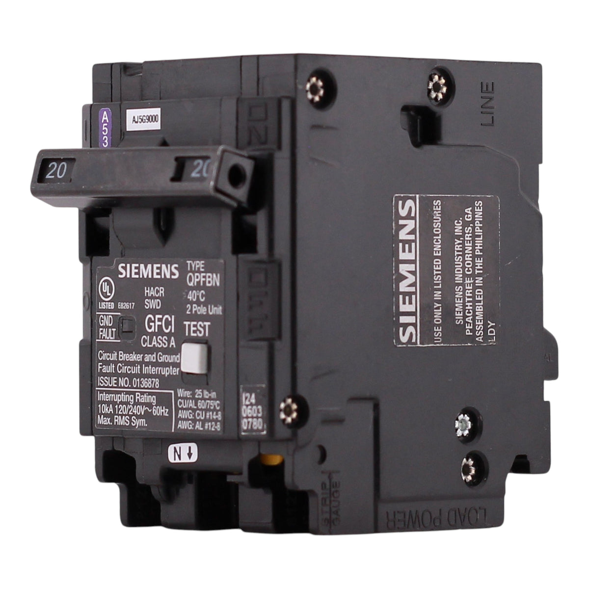 Siemens QP, Q220GFN, 20A, 2P, 120/240V, GFCI, Plug-On Neutral, Circuit Breaker - Image 2