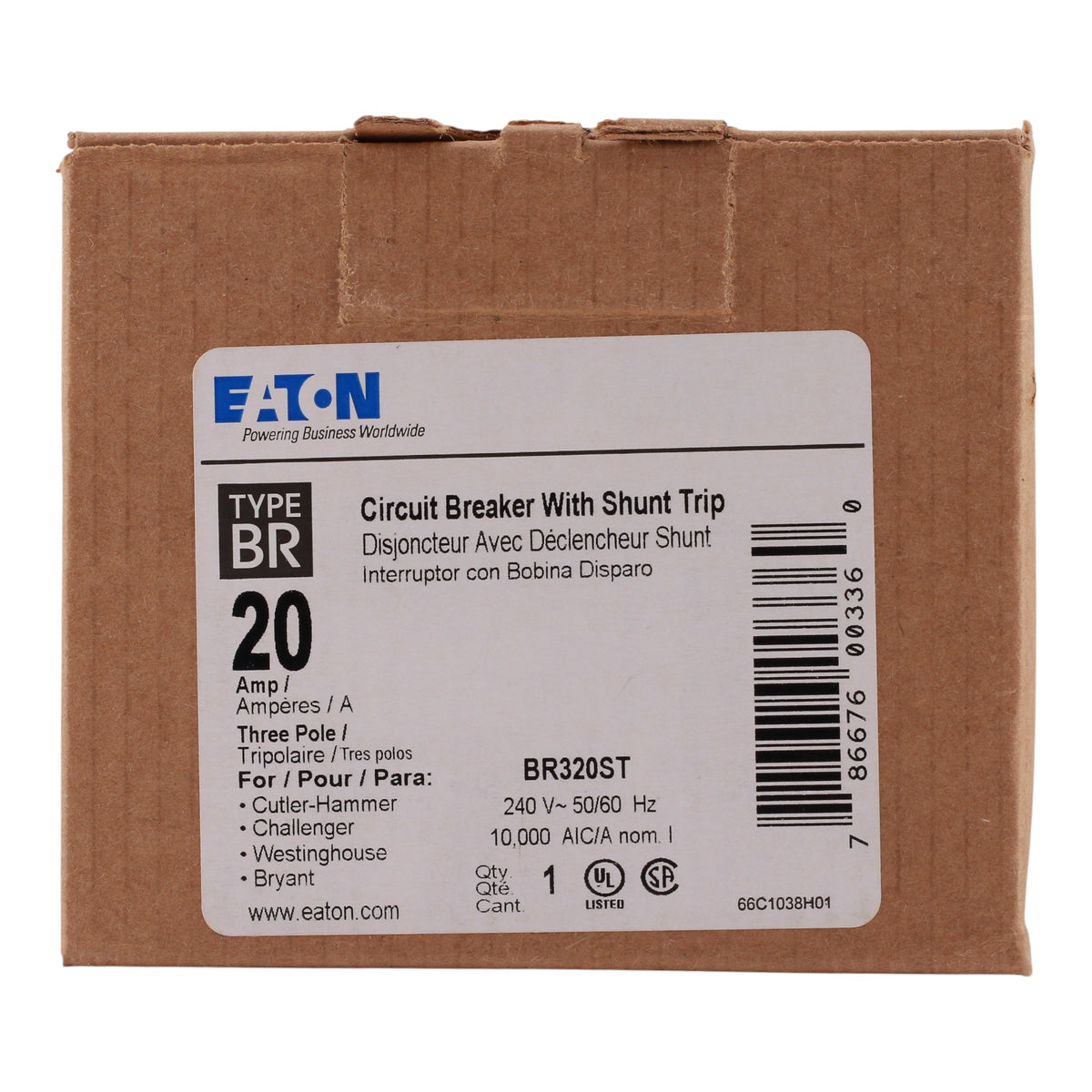 Eaton BR BR320ST 20A 3P 240V Shunt Trip Plug-On Circuit Breaker - Image 3