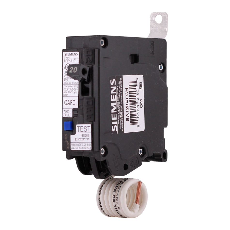 Siemens BA120AFCH, 20A, 1P, 120V, CAFCI, Pigtail Neutral, Circuit Breaker - Image 2