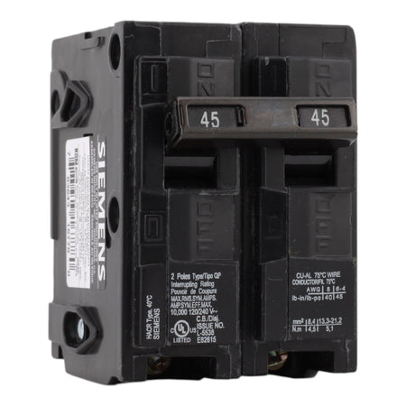 Siemens Q245 45A 120/240V 2-Pole Thermal Magnetic Circuit Breaker, Plug-In, 10kA Interrupt, Type QP