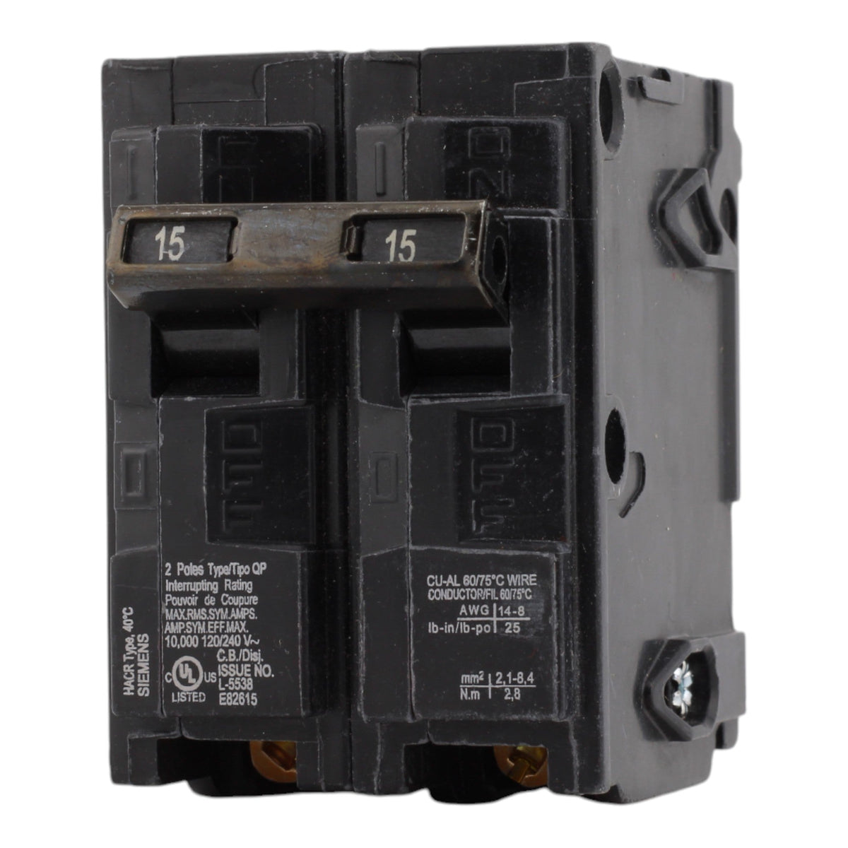 Siemens Q215 15 Amps 120/240 Volts Double Pole Thermal Magnetic Circuit Breaker, Plug-In Mount - Image 3