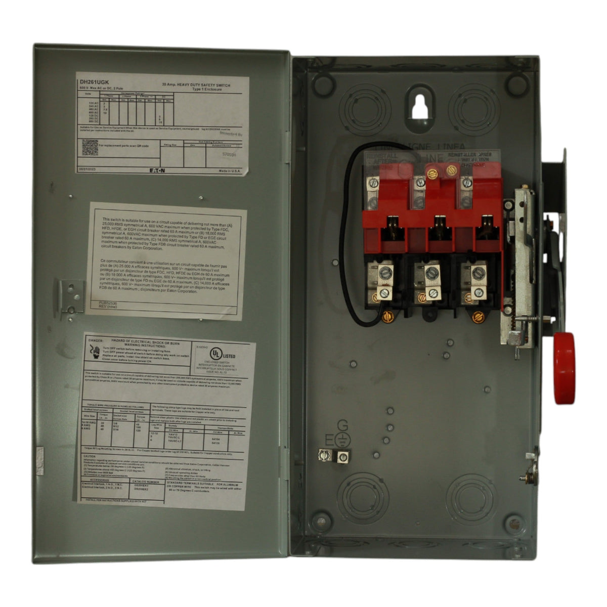 Eaton DH261UGK 30A 2P 600V Non-Fusible Heavy Duty Safety Switch NEMA 1 - Image 3