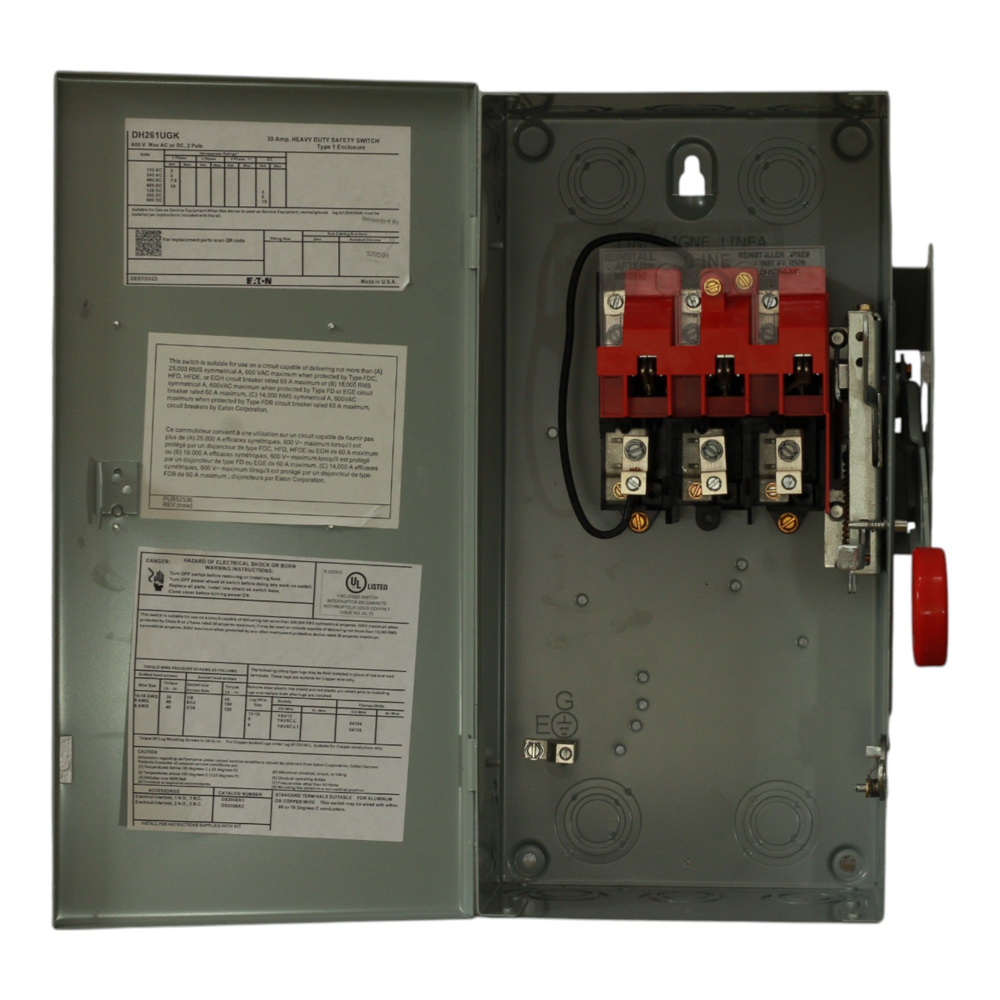 Eaton DH261UGK 30A 2P 600V Non-Fusible Heavy Duty Safety Switch NEMA 1 - Image 3