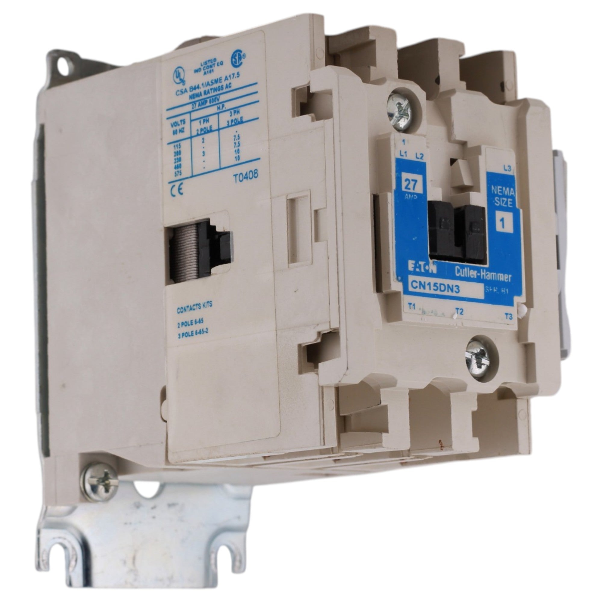 Eaton Cutler-Hammer, CN15DN3DB, 27A, 3-Pole, 600V, NEMA Size 1, Non-Reversing, Motor Contactor - Image 2