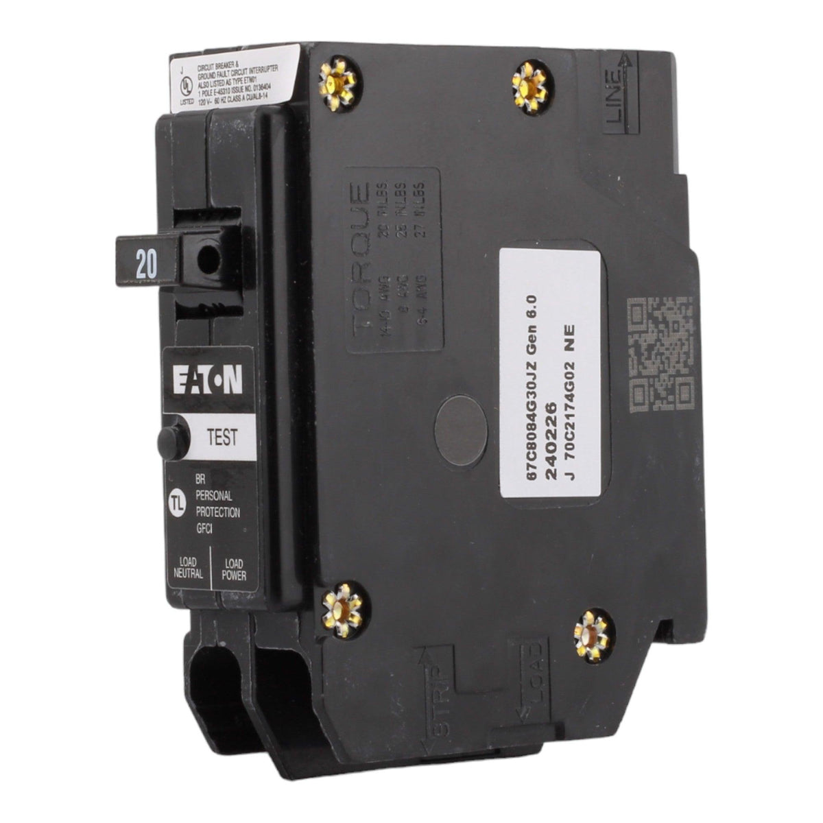 Eaton BR BRP120GF 20A 1P 120/240V GFCI Plug-On Neutral Circuit Breaker - Image 2