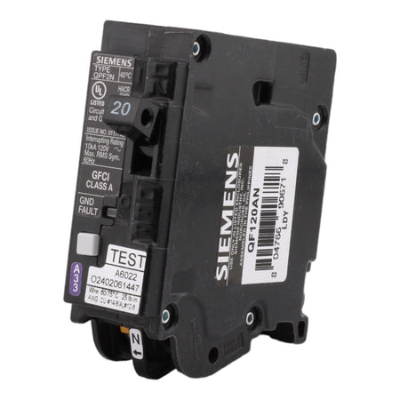 Siemens QF120AN, 20 Amp, 120 Volt, Single Pole, GFCI Circuit Breaker, Plug-In Neutral Connection, For Siemens Type EQ, EQL, SEQ Load Centers - Image 2
