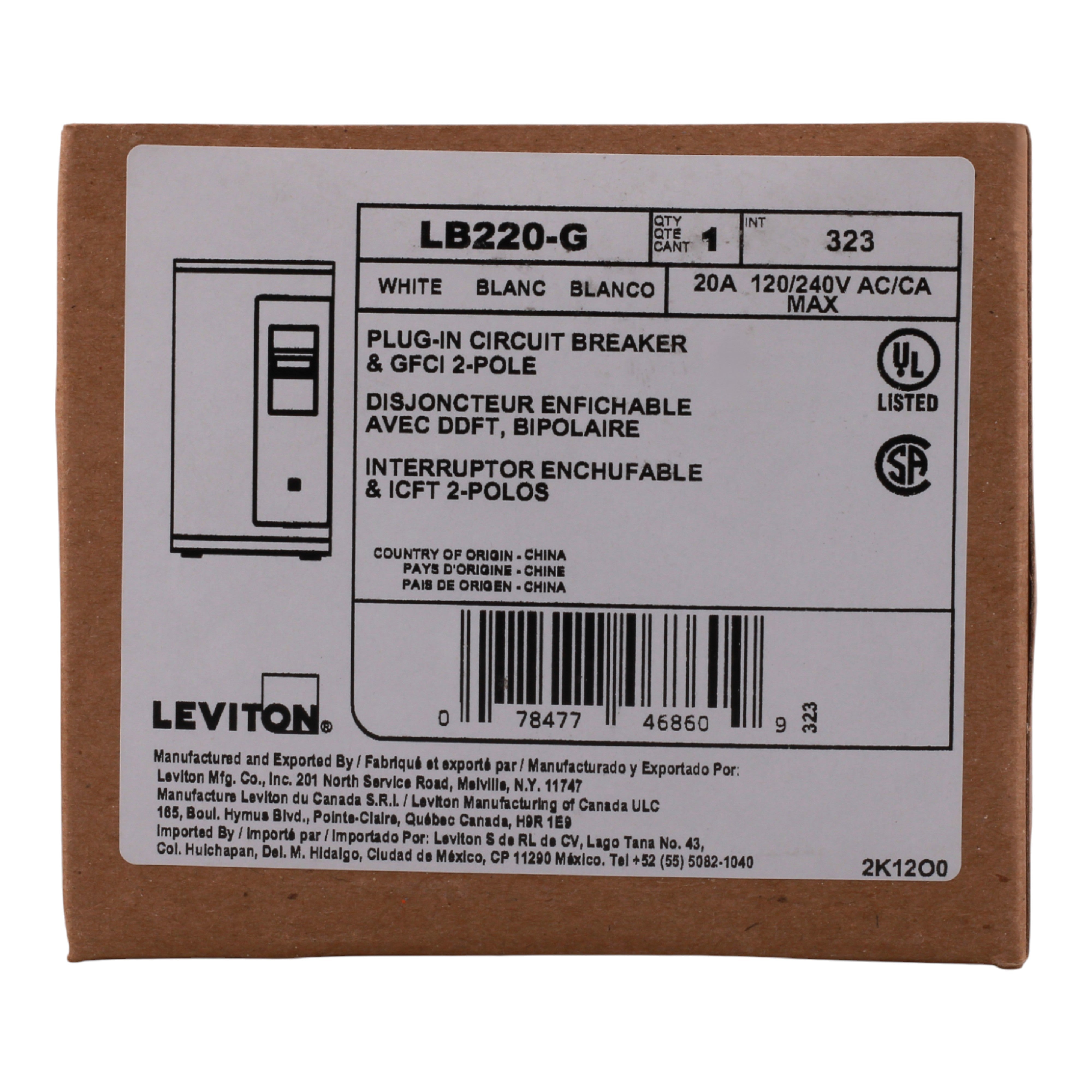 Leviton LB220-G 20A 2P 120/240V GFCI Plug-On Neutral Circuit Breaker - Image 3