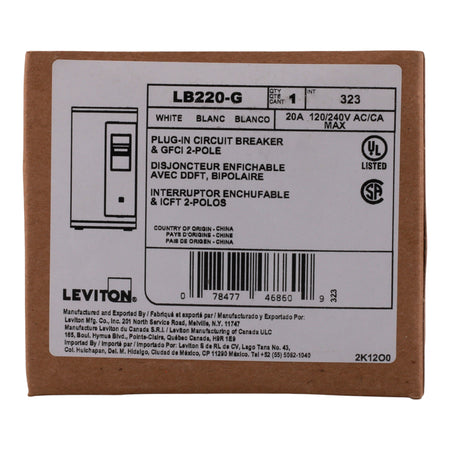 Leviton LB220-G 20A 2P 120/240V GFCI Plug-On Neutral Circuit Breaker - Image 3