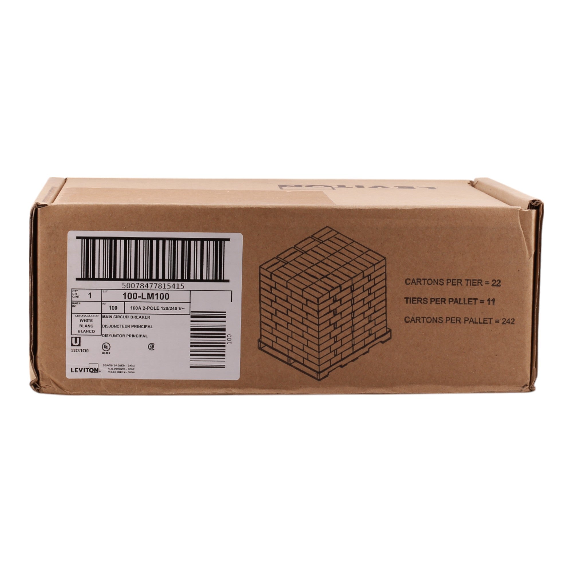 Leviton LM100 100A 2P 120/240V Hydraulic Magnetic Main Breaker - Image 3
