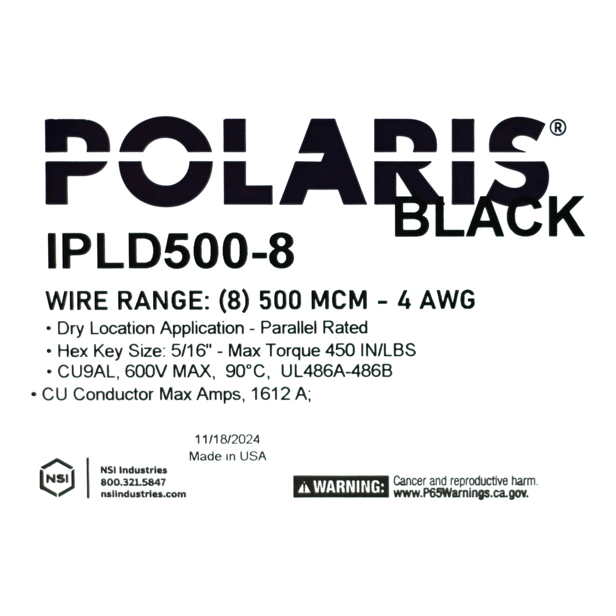 NSI Polaris, IPLD500-8, 8-Port, 500 MCM-4 AWG, 600V, Dual-Sided, Pre-Insulated, Multi-Tap Connector - Image 3