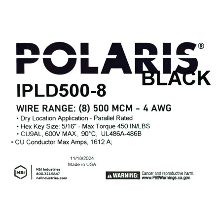 NSI Polaris, IPLD500-8, 8-Port, 500 MCM-4 AWG, 600V, Dual-Sided, Pre-Insulated, Multi-Tap Connector - Image 3