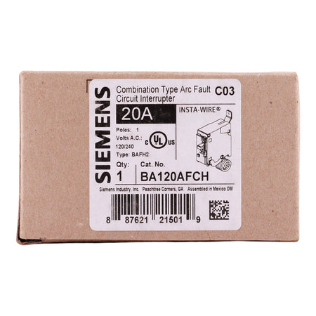 Siemens BA120AFCH, 20A, 1P, 120V, CAFCI, Pigtail Neutral, Circuit Breaker - Image 3