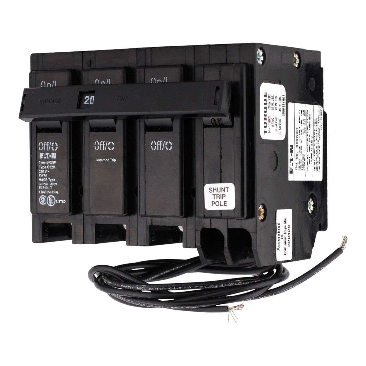Eaton BR BR320ST 20A 3P 240V Shunt Trip Plug-On Circuit Breaker - Image 2