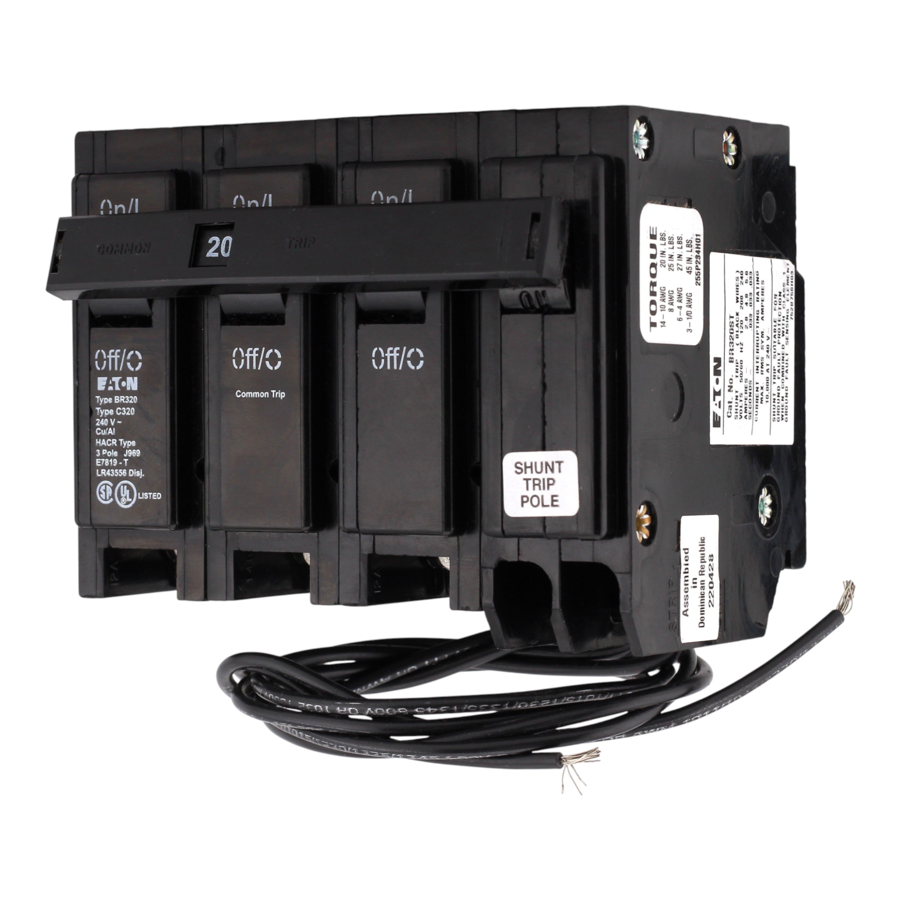 Eaton BR BR320ST 20A 3P 240V Shunt Trip Plug-On Circuit Breaker - Image 2