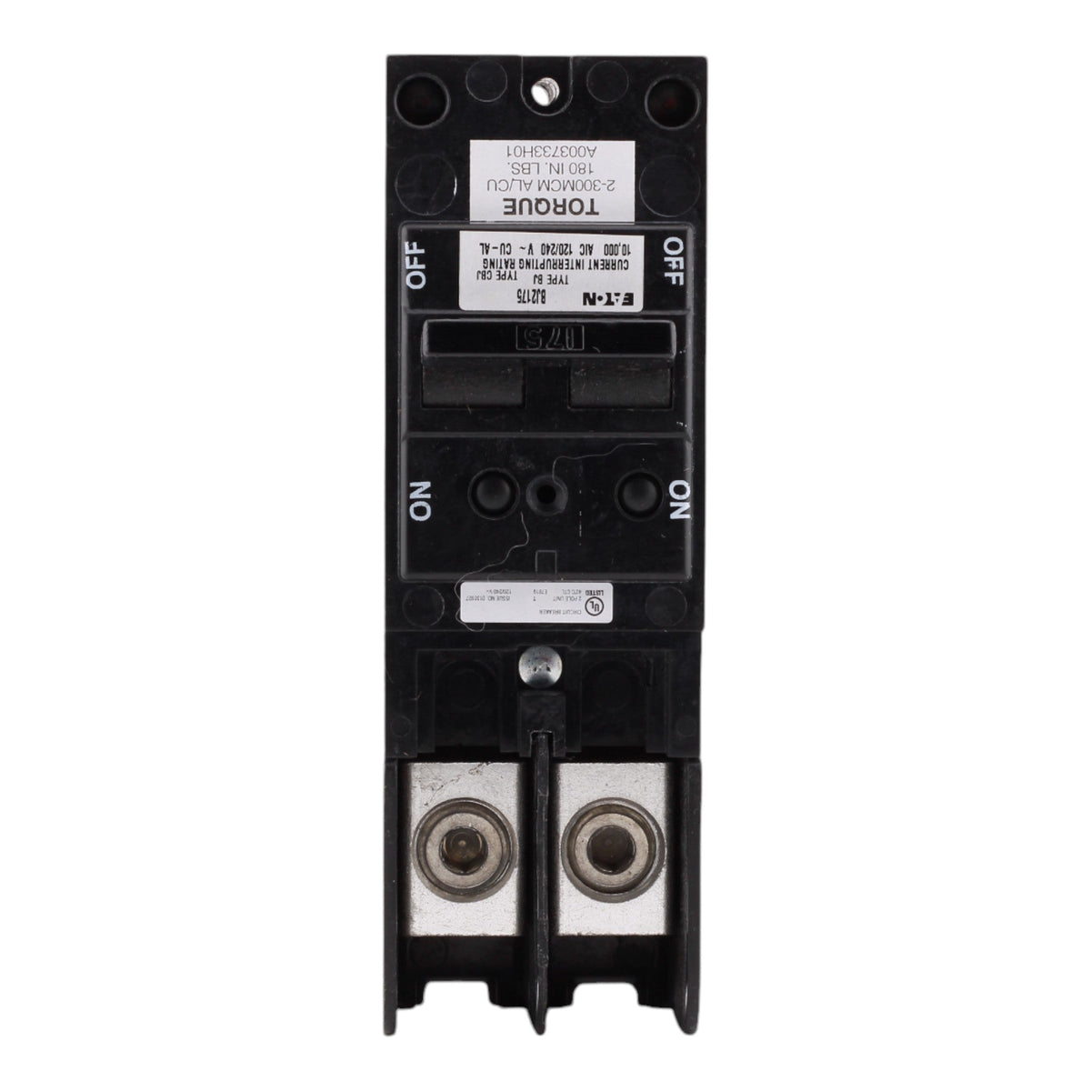 Eaton BJ2175 175A 2-Pole Main Circuit BreakerEaton BJ2175, 175A, 120/240V, 2-Pole, 10kAIC, Plug-On Main Circuit Breaker, Common Trip, for 150A+ Load Centers - Image 2