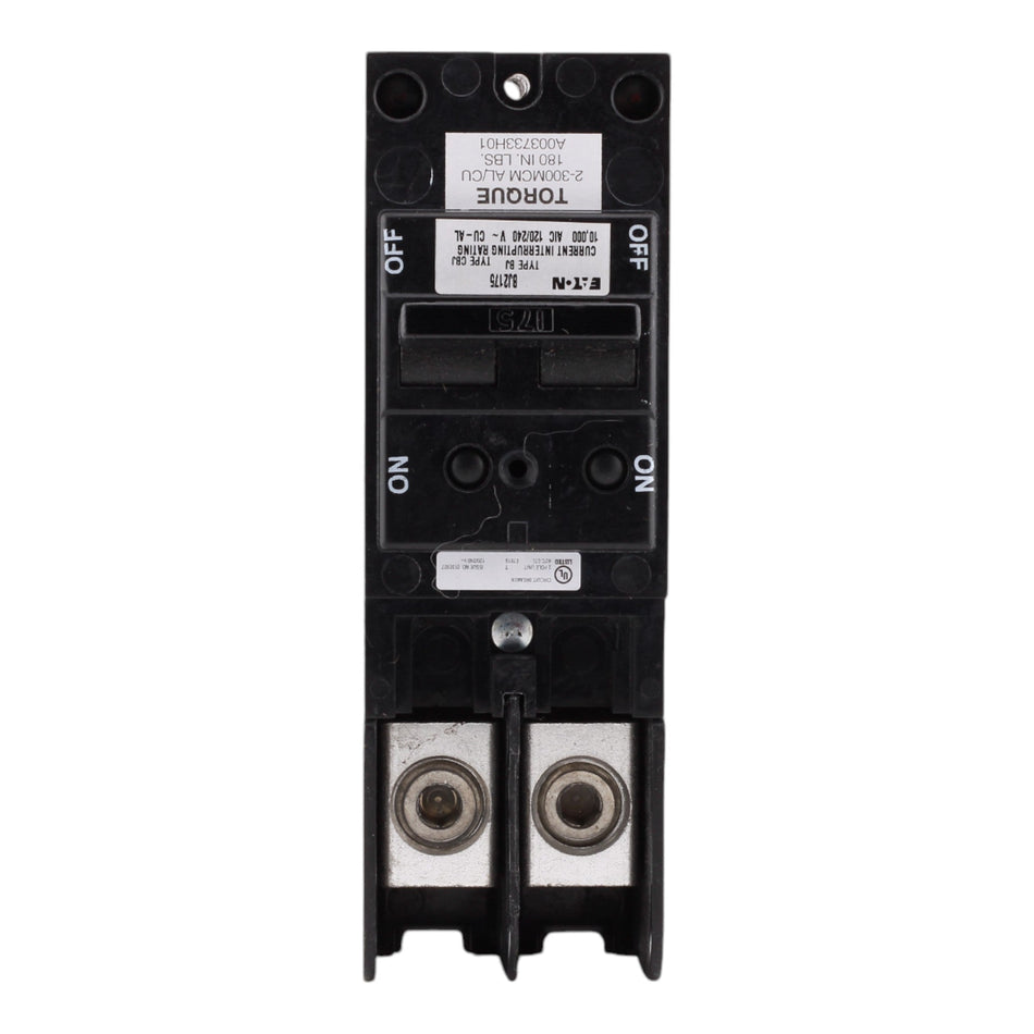 Eaton BJ2175 175A 2-Pole Main Circuit BreakerEaton BJ2175, 175A, 120/240V, 2-Pole, 10kAIC, Plug-On Main Circuit Breaker, Common Trip, for 150A+ Load Centers - Image 2