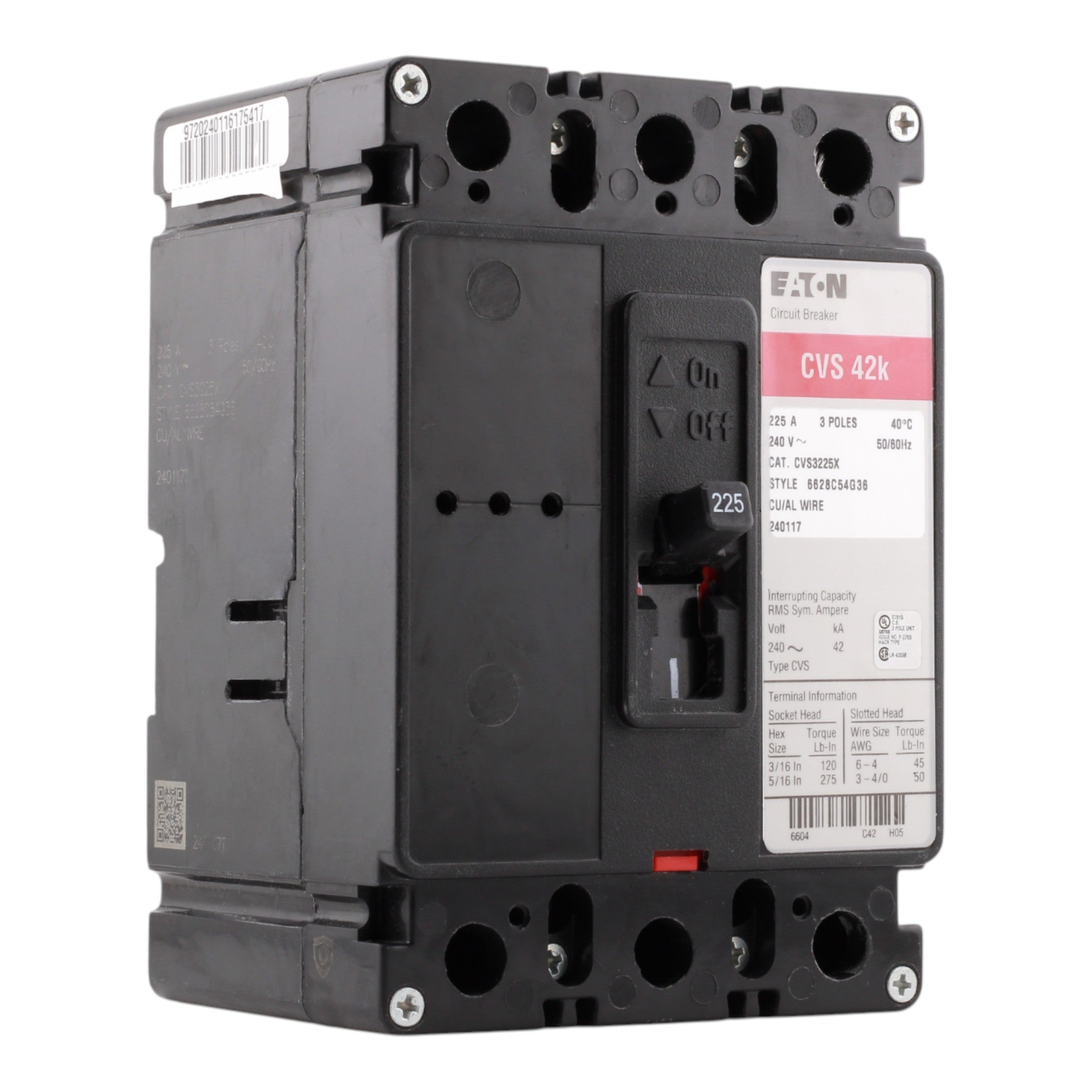 Eaton Type CV CVS3225X 225A 3P 240V Molded Case Circuit Breaker