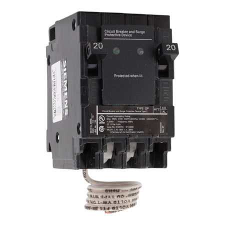 Siemens QSA2020SPD, (2) 20A, 1-Pole, 120V Circuit Breakers with Surge Protection Device (SPD), Plug-In