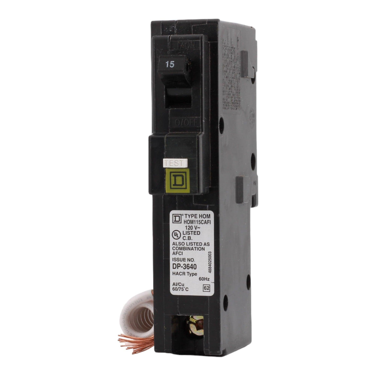 Square D HOM115CAFI 15 Amp Single Pole 120V Pigtail-Neutral AFCI Arc Fault Circuit Breaker UL - Image 3