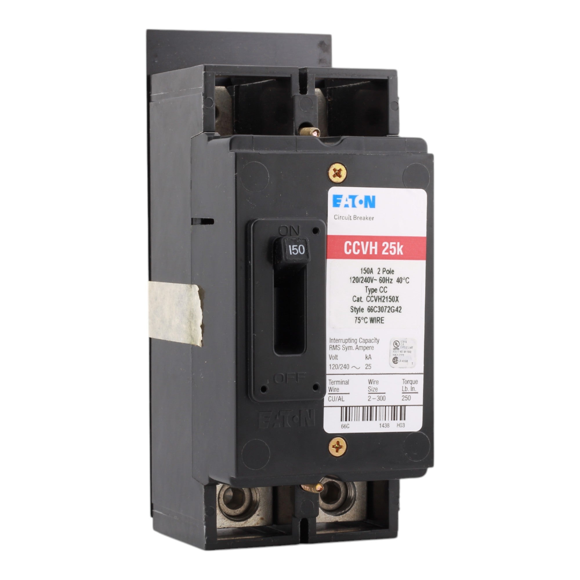 Eaton CCVH2150X, 150A, 120/240V, 2-Pole Tenant Main Circuit Breaker, 25 kAIC, for Type ECC Unit Enclosures