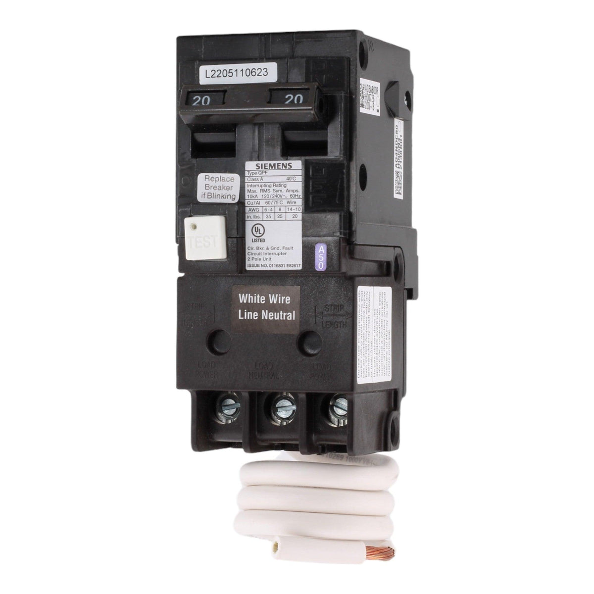 Siemens QF220A 20 Amps 120/240 Volts Double Pole Ground Fault Circuit Breaker (GFCI), Pigtail Neutral for QP Panels - Image 3